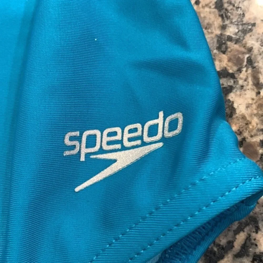 Girl's Speedo Criss Cross Swimsuit Teal Double Strap Size 12 EUC #7253